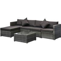 Outsunny 5-Seater Garden Patio Rattan Furniture Wicker Weave Conservatory Sofa Chairs Table Set Brow