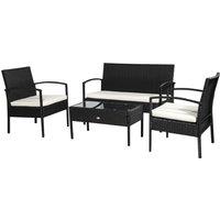 Outsunny 4-Seater Rattan Garden Furniture Set Black Cream Outdoor Patio Wicker Weave Chairs Table Conservatory Seaters Bistro Set