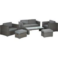 Outsunny 6PC Garden Rattan Sofa Set Outdoor Furniture Patio Table Loveseat Stool Lounging Ottoman Aluminium Frame Wicker Weave Conservatory Grey