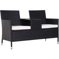 Outsunny Garden Rattan 2 Seater Companion Seat Wicker Love Seat Weave Partner Bench w/ Cushions Patio Outdoor Furniture (Black) Aosom UK