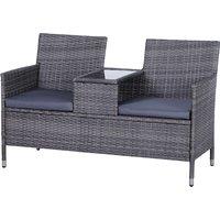 Outsunny Garden Rattan 2 Seater Companion Seat Wicker Love Seat Weave Partner Bench with Cushions Patio Outdoor Furniture - Grey Aosom UK