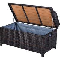 Outsunny Waterproof Rattan Wicker Outdoor Storage Bench with Cushion, Brown, Patio PE Rattan, Elegant Seating and Storage Solution Aosom UK