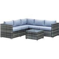 Outsunny 5-Seater Rattan Garden Furniture Sets Wicker Patio Conservatory Dining Set w/Corner Sofa Loveseat Coffee Table Cushions, Grey Aosom UK