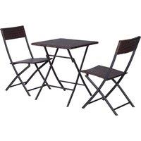 Outsunny Rattan Garden Bistro Set for 2, Patio Furniture with Square Folding Table and Chairs, Brown Aosom UK