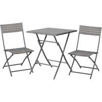 Outsunny PE Rattan Garden Furniture 2 Seater Patio Bistro Set Folding for 2 Outdoor Table and Chair Set (Grey) Aosom UK