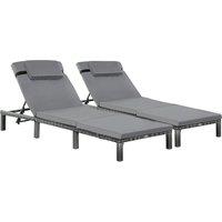 Outsunny 2 Pieces Outdoor PE Rattan Sun Loungers set of 2 with Cushion, Garden Wicker Sunbed Furniture with 5-Level Recliner Backrest, Grey