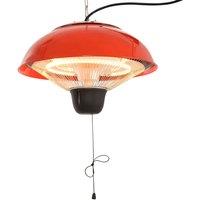 Outsunny 1500W Garden Electric Halogen Patio Heater Hanging Lamp Aluminum Outdoor Ceiling Mounted Heat Warmer - Red Aosom UK