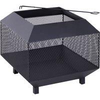 Outsunny Outdoor Fire Pit: Stylish Centrepiece for Alfresco Evenings, Mesh Design with Lid, Log Grate & Poker, Black Aosom UK