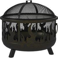 Outsunny Fire Pit Bowl: 2-In-1 Metal Round Firepit with Lid, Grill, Poker for Camping, BBQ, Bonfires, Black Aosom UK