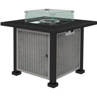 Outsunny 81cm Rattan Gas Fire Pit Table, 50,000 BTU Outdoor Fire Pit, Small Fire Pit with Glass Screen & Lid, Grey Aosom UK