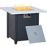 Outsunny Square Propane Gas Fire Pit Table, 40000 BTU Rattan Smokeless Firepit Patio Heater w/ Lava Rocks & Lid, 71cm x 71cm x 62cm, Black Aosom UK