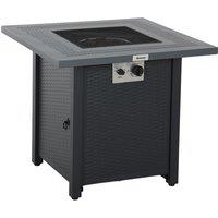 Outsunny Square Propane Gas Fire Pit Table, 40000 BTU Rattan Smokeless Firepit Patio Heater with Lava Rocks and Lid, 71cm x 71cm x 62cm, Dark Grey