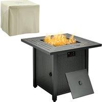 Outsunny Square Propane Gas Fire Pit Table, 40000 BTU Rattan Smokeless Firepit Patio Heater w/ Cover, Lava Rocks & Lid, 71x71x62cm, Black Aosom UK