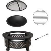Outsunny Outdoor Fire Pit, Firepit with Grill Net, Mesh Lid, Poker, for Camping, Bonfire, Picnic, Bronze Tone