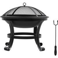 Outsunny Outdoor Fire Pit, Firepit with Mesh Lid, Poker, for Camping, Bonfire, Picnic, Black