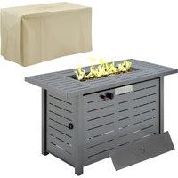 Outsunny Propane Gas Fire Pit Table, 50000BTU Smokeless Firepit Outdoor Patio Heater w/ Protective Cover, Lava Rocks and Lid, 107 x 51 x 63cm, Black