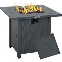 Outsunny Rattan-style Propane Gas Fire Pit Table with 40,000 BTU Burner, Square Smokeless Firepit Patio Heater with Thermocouple, Lava Rocks, Grey