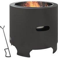 Outsunny Smokeless Fire Pit, 45cm Portable Wood Burning Firepit, Round Metal Bonfire Stove with Poker for Garden, Camping, Black