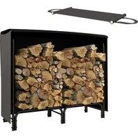 Outsunny 4FT Fireplace Log Holder with Canvas Carrier Bag & 600D Oxford Waterproof Cover, Metal Log Store, Log Storage Rack Holder, Black Aosom UK