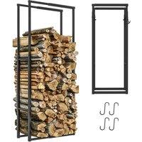Outsunny Firewood Log Rack, Retractable Metal Wood Store Holder, Indoor Outdoor Fireplace Log Storage Shelf with Hooks, Black Aosom UK