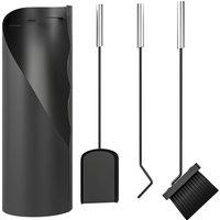 Outsunny 4 Pieces Fireplace Companion Set, Metal Fireplace Accessories Fireside Companion Set with Broom, Shovel, Poker and Bucket, Silver
