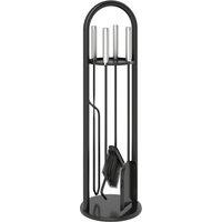 Outsunny 5 Pieces Fireplace Companion Set, Metal Fireplace Accessories Fireside Companion Set with Broom, Shovel, Poker, A Pair of Tongs, Stand, Silver