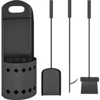Outsunny 4 Pieces Fireplace Companion Set, Metal Fireplace Accessories Fireside Companion Set with Broom, Shovel, Poker, Bucket, Black