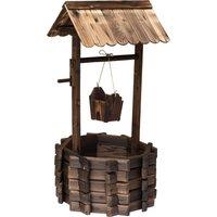 Outsunny Wooden Wishing Well Planter Outdoor Flower Pot Backyard Garden Decor w/ Bucket