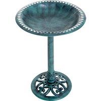 Outsunny Decorative Bird Bath: Scallop-Patterned Garden Feeder Stand, Time-Worn Green Finish
