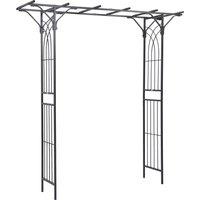 Outsunny 210cm Decorative Metal Garden Trellis Arch with Durable Steel Tubing & Elegant Scrollwork, Great for Weddings, Dark Gre