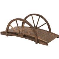 Outsunny Wooden Garden Bridge Lawn Dcor Stained Finish Arc Outdoor Pond WalkwayYard Decoration Half Wheeled Railings 100L x 50W x 37Hcm Aosom UK