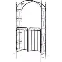 Outsunny Metal Garden Archway, Garden Arch Trellis with Gate for Climbing Plants, 108L x 45W x 215Hcm, Black Aosom UK