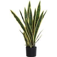 Outsunny Artificial Snake Plant 21 Variegated Leaves Fake Plant in Pot Indoor Outdoor Decor Green