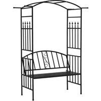 Outsunny Garden Metal Arch Arbour with Bench Love Seat Chair Outdoor Patio Rose Trellis Pergola Climbing Plant Archway Tubular- 154L x 60W x 205Hcm