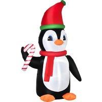 HOMCOM 2.5m Inflatable Christmas Penguin Holding Candy Cane Blow Up Outdoor Decoration with LED Lights for Holiday Aosom UK