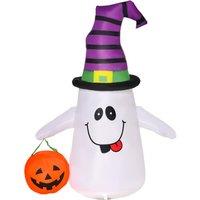 HOMCOM 1.2m Witch Ghost Halloween Inflatable Decoration w/ LED Lights, Fan Accessories, Pumpkin Lantern, Weather-Resistant Seasonal Aosom UK