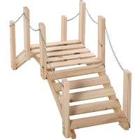 Outsunny Small Fir Wooden Garden Bridge, Arch Walkway with Metal Chain Railings for Landscape Creek Pond, Natural Wood