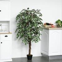 Outsunny 160cm/5.2FT Artificial Ficus Silk Tree with Nursery Pot, Decorative Fake Plant, for Indoor Outdoor Dcor