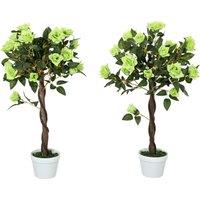 Outsunny Set of Two Faux Rose Trees - Green