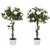 Outsunny Set of Two Faux Rose Trees - White