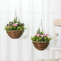 Outsunny Set of 2 Artificial Plant Lisianthus Flowers Hanging Planter with Basket for Indoor Outdoor Decoration Aosom UK