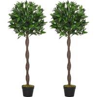 Outsunny Artificial Topiary Bay Laurel Ball Trees, Set of 2, Decorative Plant with Nursery Pot, for Indoor Outdoor Use, 120cm Aosom UK