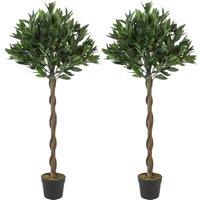 Outsunny Artificial Bay Laurel Topiary Trees with Twisted Trunk, Realistic Lush Topiary Ball Tree with Weighted Pot, Set of 2