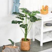 Outsunny Artificial Greenery: Lifelike Monstera Deliciosa Plant with 13 Leaves & Pot for Indoor/Outdoor Dcor Aosom UK