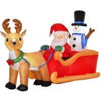 HOMCOM 1.3m Christmas Inflatable Santa Claus on Sleigh Deer, LED Lighted for Home Indoor Outdoor Garden Lawn Decoration Party Prop Aosom UK