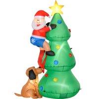 HOMCOM 1.8m Inflatable Christmas Tree, LED Lighted with Santa Claus Dog for Home Indoor Outdoor Garden Lawn Decoration Party Prop