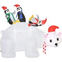 HOMCOM 5ft Outdoor Christmas Inflatable with LED Light, Lighted Blowup Polar Bear with Three Penguins, Giant Yard Party Decoration for Garden Lawn