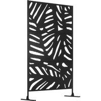 Outsunny Freestanding Outdoor Privacy Screen, Decorative Metal Garden Divider with Stand for Deck, Pool, 48" x 78" Black