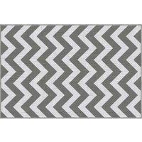 Outsunny Reversible Outdoor Rug, 1.2 x 1.8m Patio Carpet, Waterproof Plastic Rug for Garden, Deck, Picnic, Beach, Camping, Grey and White