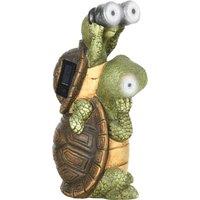 Outsunny Vivid 2 Tortoises Garden Statue with Solar LED Light, Outdoor Ornament Art Sculpture Home Decoration for Porch, Deck, Grass